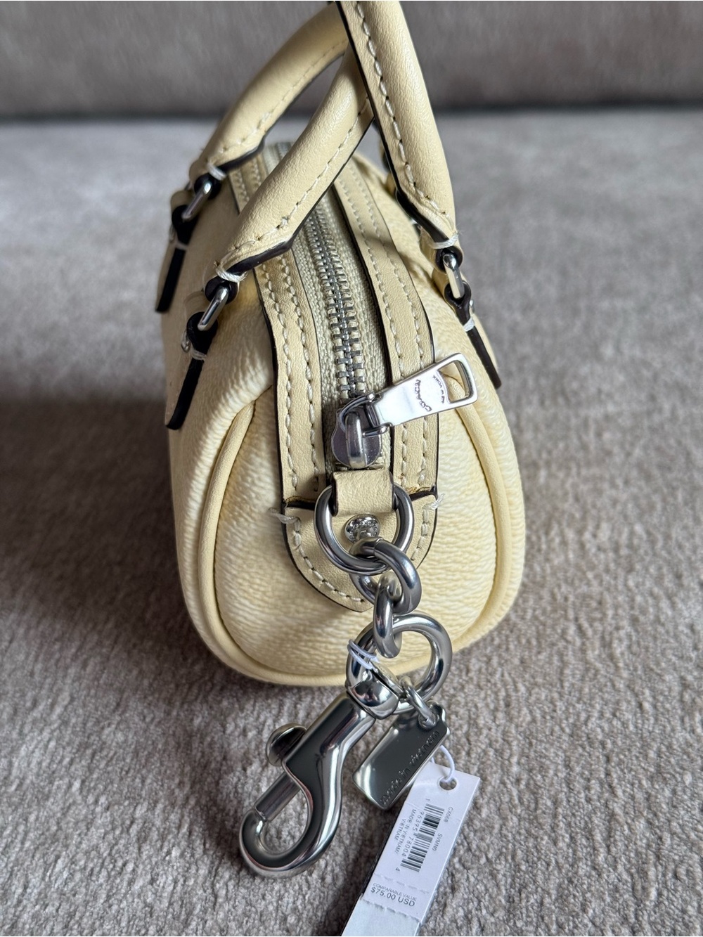 Coach Mini Rowan Satchel Bag Charm Keychain in Light Yellow NWT - Picture 4 of 6